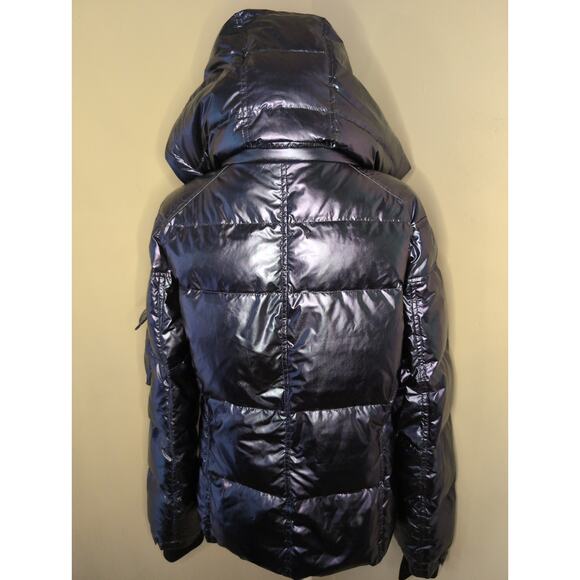 S13 NY blue metallic satin space Y2K futuristic Kylie puffer jacket - Picture 5 of 14